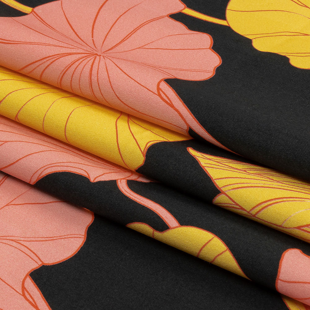 Stretch Cotton Sateen - Black, Pink and Yellow Floral - Valley of Lilies Print - Mood Exclusive Groove Collection Full