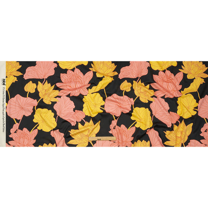 Stretch Cotton Sateen - Black, Pink and Yellow Floral - Valley of Lilies Print - Mood Exclusive Groove Collection Drape