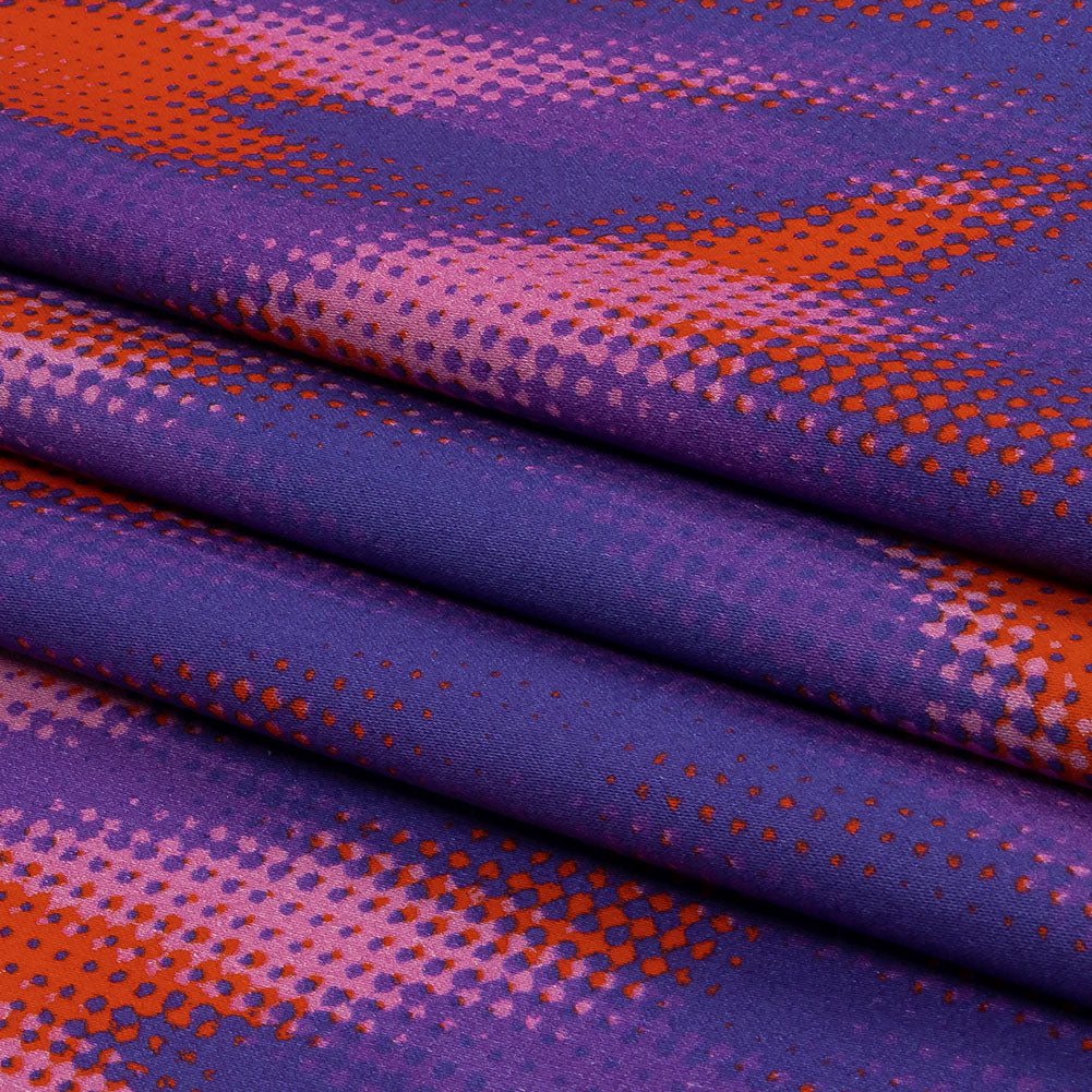 Stretch Cotton Sateen - Red and Purple Halftone Animal Stripes - Comic Glitch Print - Mood Exclusive Groove Collection - Folded
