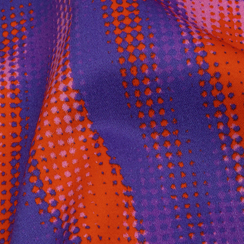 Stretch Cotton Sateen - Red and Purple Halftone Animal Stripes - Comic Glitch Print - Mood Exclusive Groove Collection - Detail