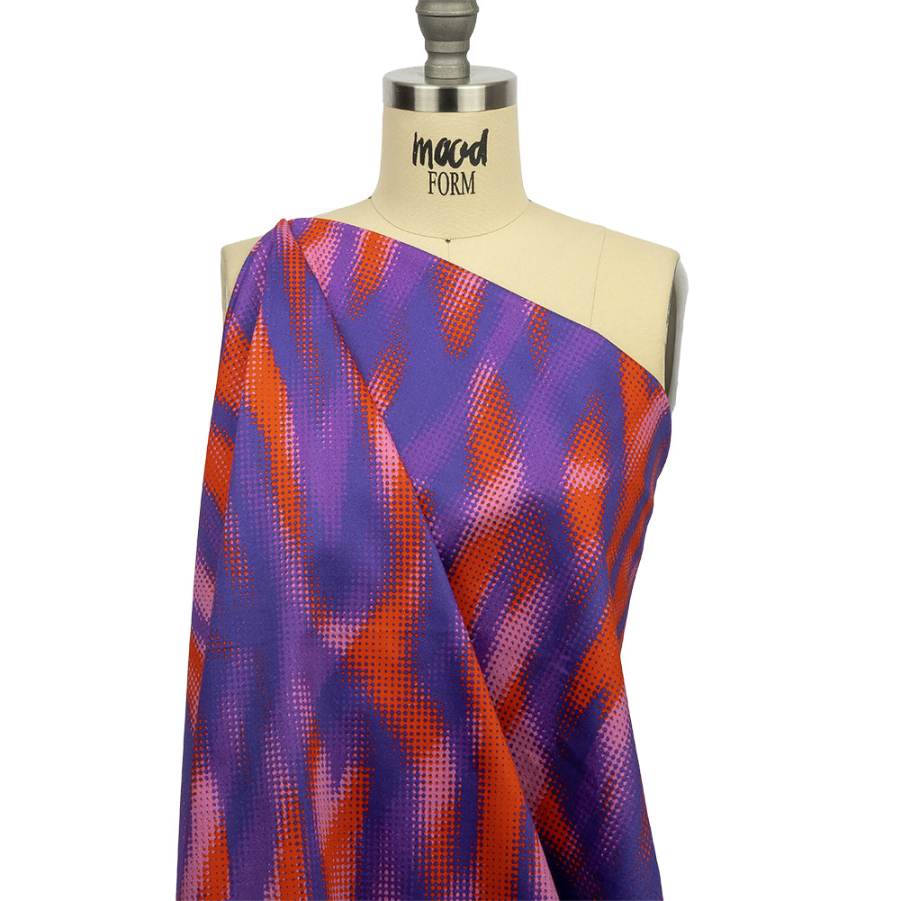 Stretch Cotton Sateen - Red and Purple Halftone Animal Stripes - Comic Glitch Print - Mood Exclusive Groove Collection - Drape