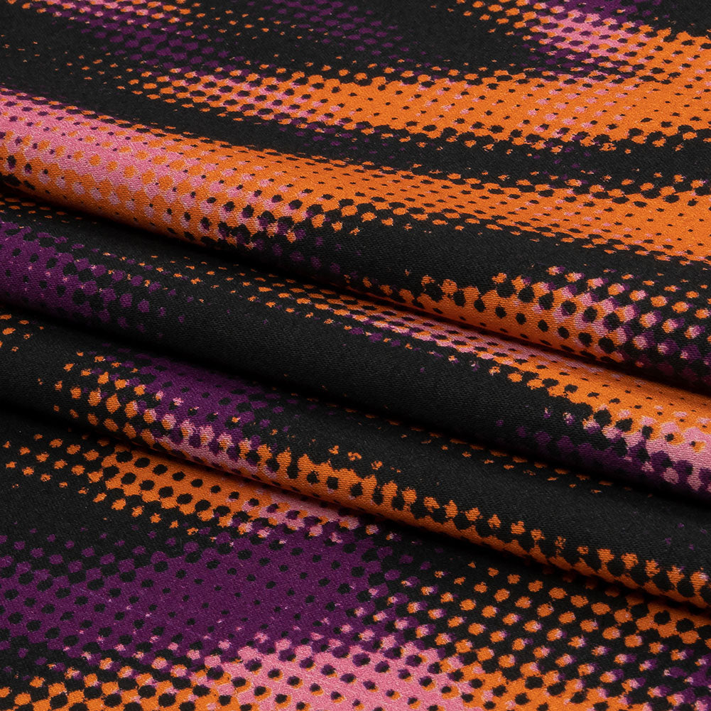 Stretch Cotton Sateen - Black and Orange Halftone Animal Stripes - Comic Glitch Print - Mood Exclusive Groove Collection - Folded