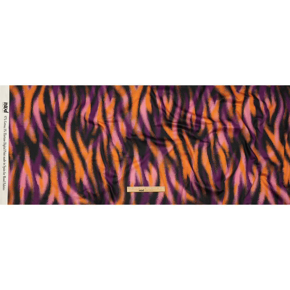 Stretch Cotton Sateen - Black and Orange Halftone Animal Stripes - Comic Glitch Print - Mood Exclusive Groove Collection - Full