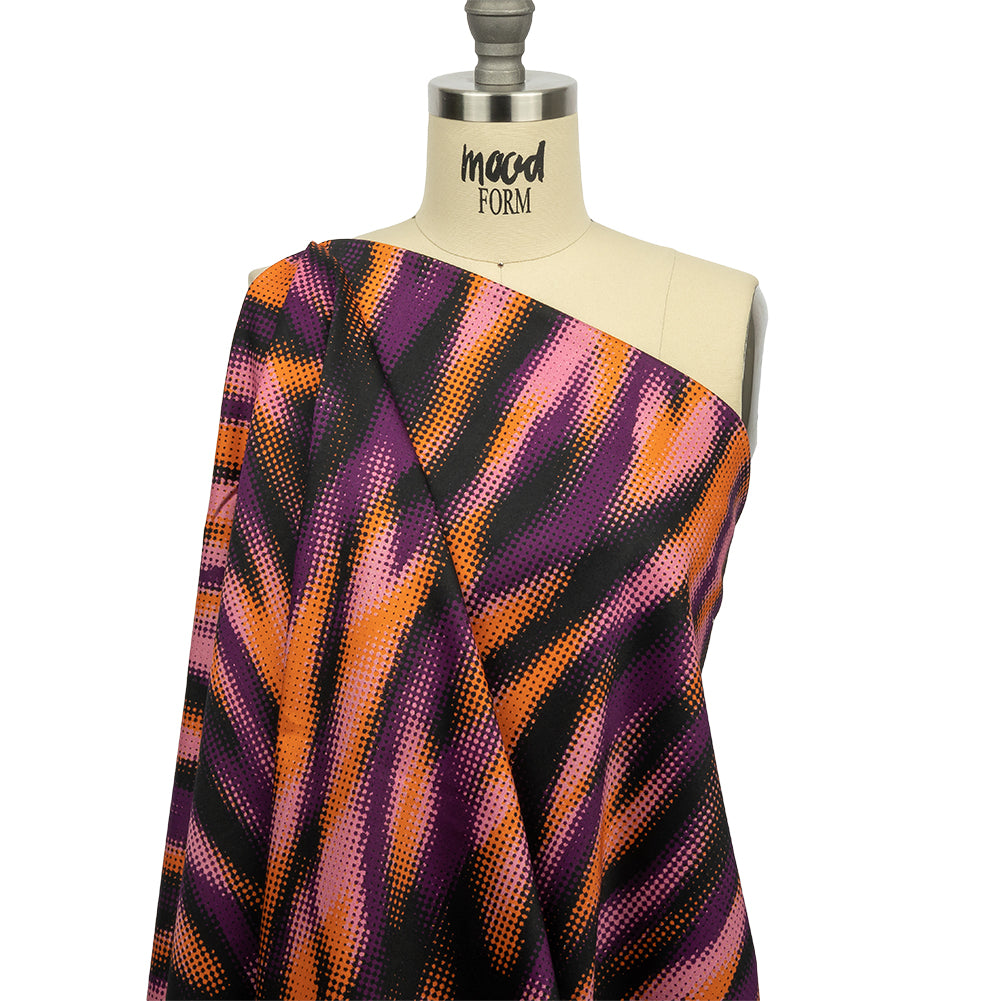 Stretch Cotton Sateen - Black and Orange Halftone Animal Stripes - Comic Glitch Print - Mood Exclusive Groove Collection - Drape