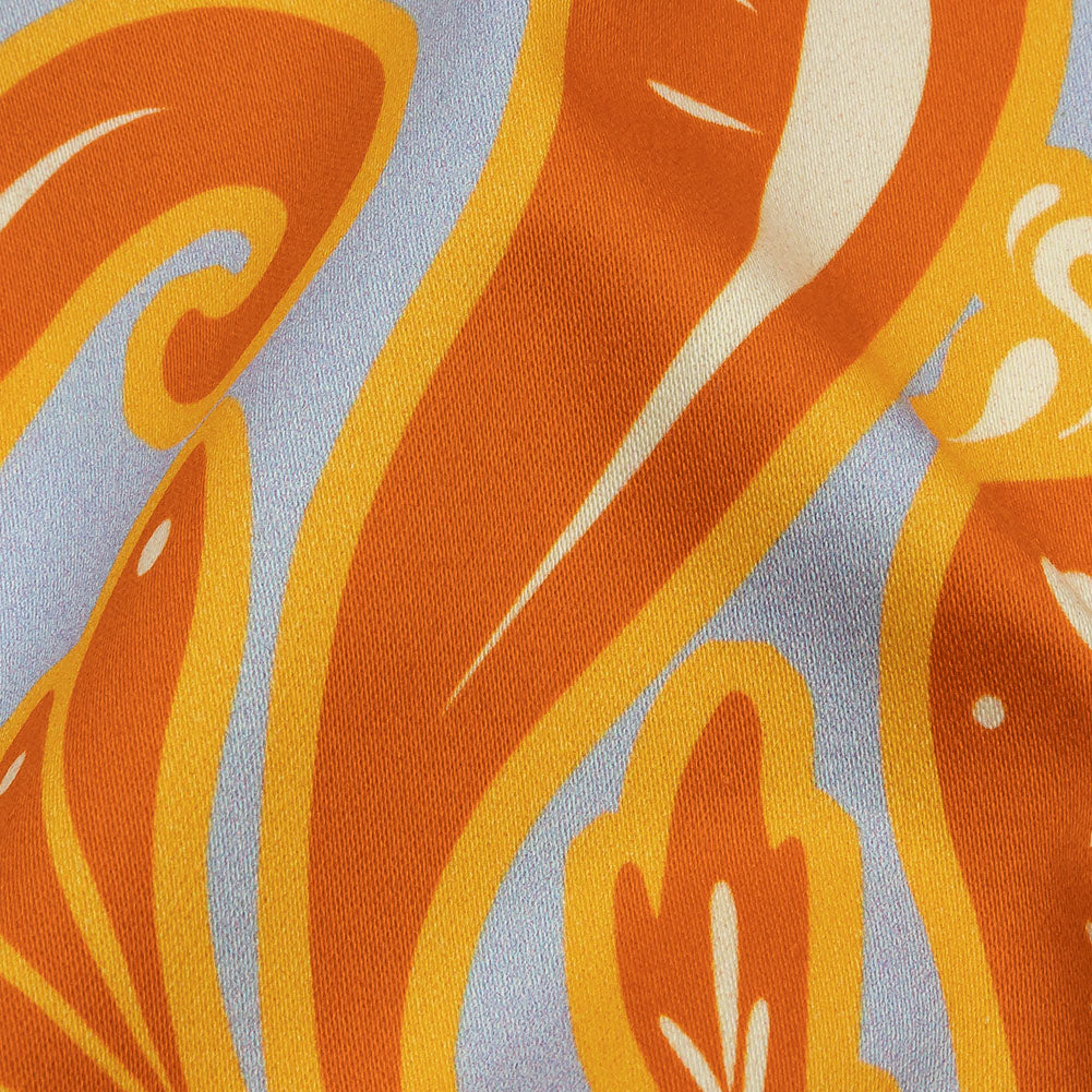 Stretch Cotton Sateen - Orange Ornamental Paisleys - Vacation Vibrations Print - Mood Exclusive Groove Collection