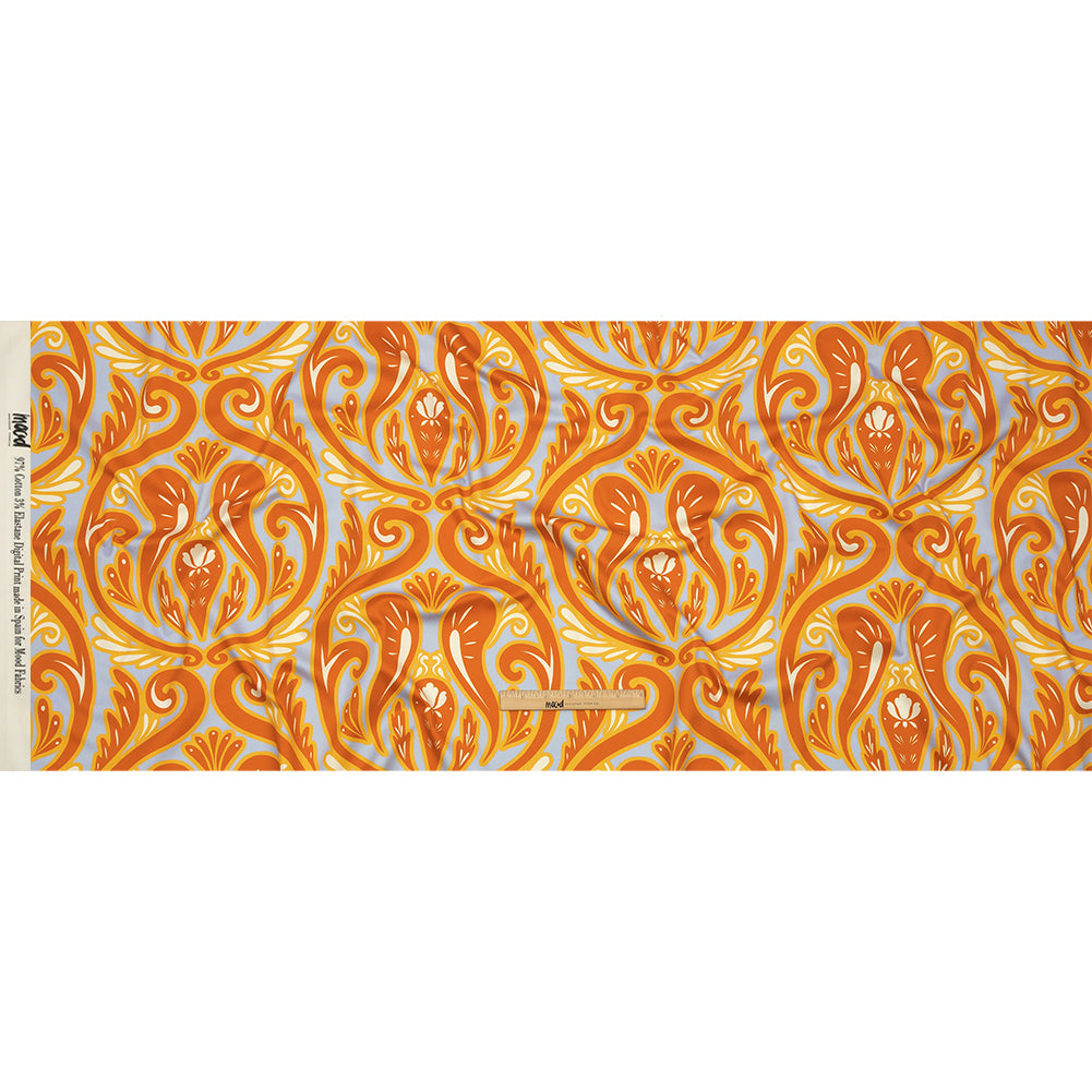 Stretch Cotton Sateen - Orange Ornamental Paisleys - Vacation Vibrations Print - Mood Exclusive Groove Collection