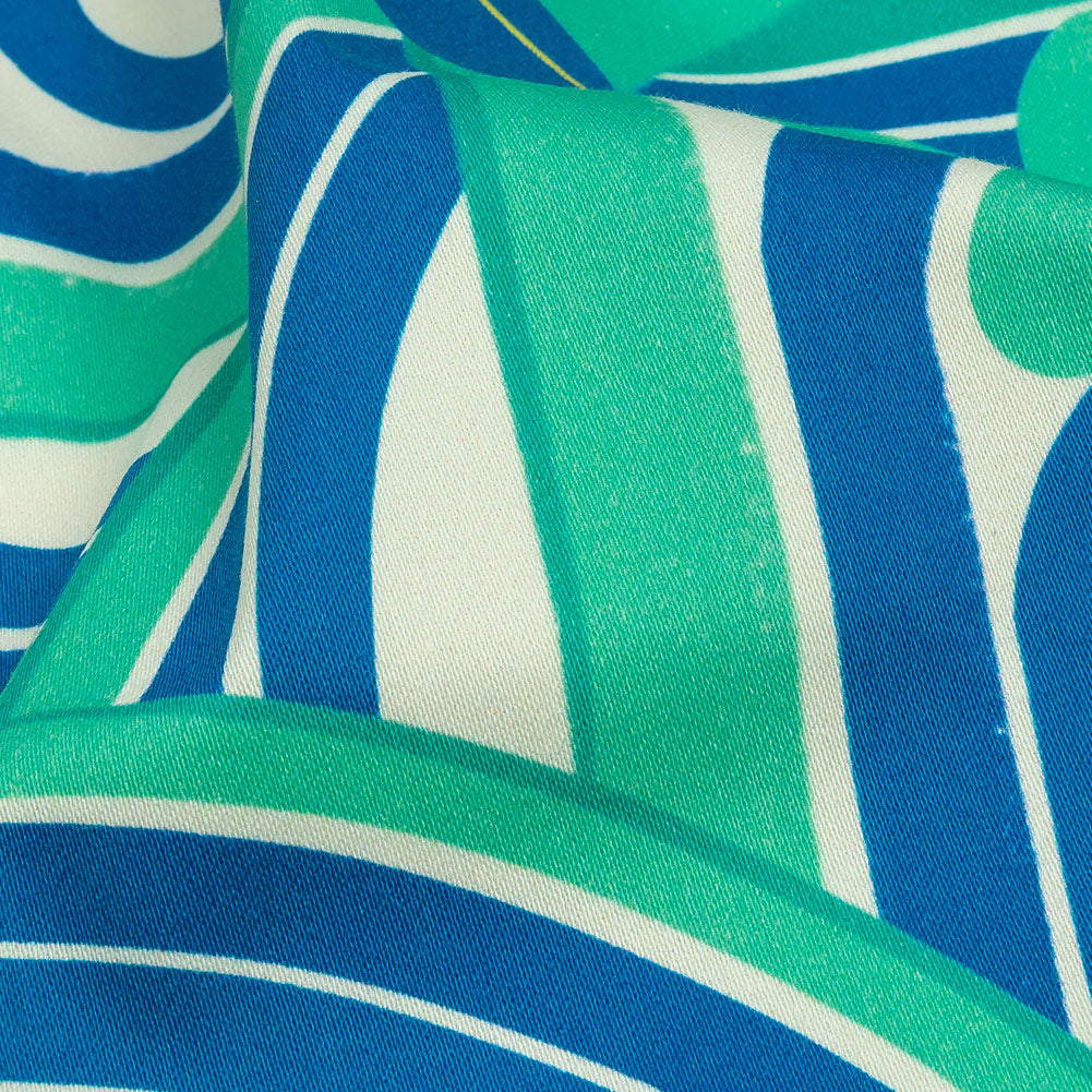Stretch Cotton Sateen - Blue Winding Lines and Flowers - Bloom the Beat Print - Mood Exclusive Groove Collection - Detail