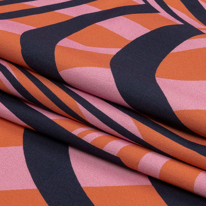 Stretch Cotton Sateen - Pink Abstract Lines - Soundwave Strut Print - Mood Exclusive Groove Collection