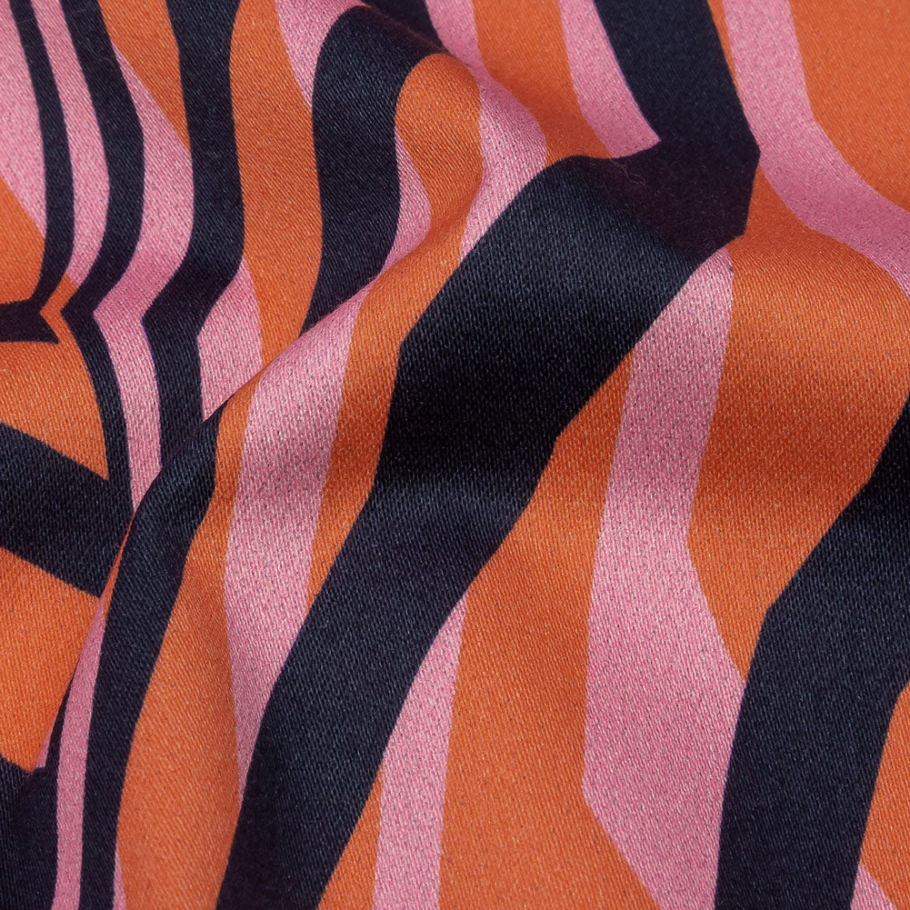 Stretch Cotton Sateen - Pink Abstract Lines - Soundwave Strut Print - Mood Exclusive Groove Collection