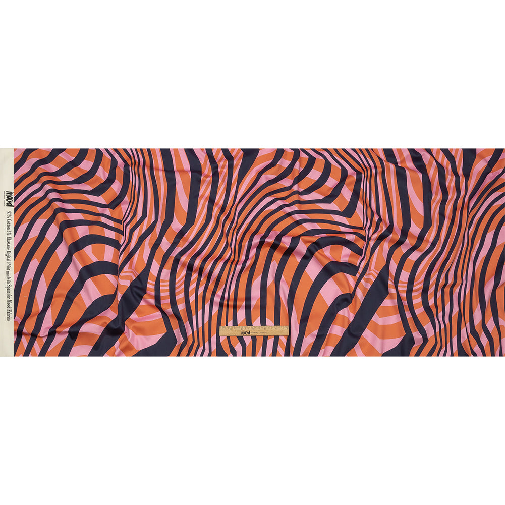 Stretch Cotton Sateen - Pink Abstract Lines - Soundwave Strut Print - Mood Exclusive Groove Collection
