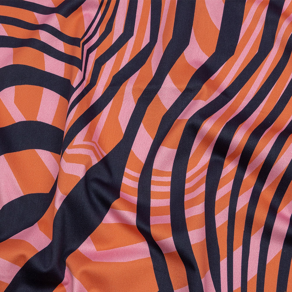 Stretch Cotton Sateen - Pink Abstract Lines - Soundwave Strut Print - Mood Exclusive Groove Collection