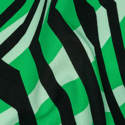 Stretch Cotton Sateen - Green Abstract Lines - Soundwave Strut Print - Mood Exclusive Groove Collection