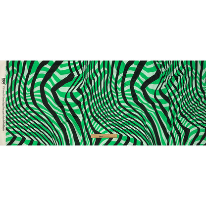 Stretch Cotton Sateen - Green Abstract Lines - Soundwave Strut Print - Mood Exclusive Groove Collection
