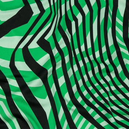 Stretch Cotton Sateen - Green Abstract Lines - Soundwave Strut Print - Mood Exclusive Groove Collection