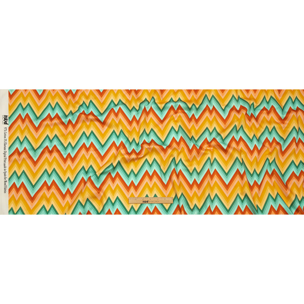 Stretch Cotton Sateen - Teal and Yellow Zig Zags - Sweet Vibes Print - Mood Exclusive Groove Collection - Full