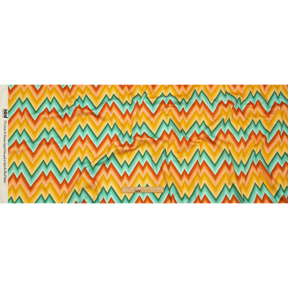 Stretch Cotton Sateen - Teal and Yellow Zig Zags - Sweet Vibes Print - Mood Exclusive Groove Collection