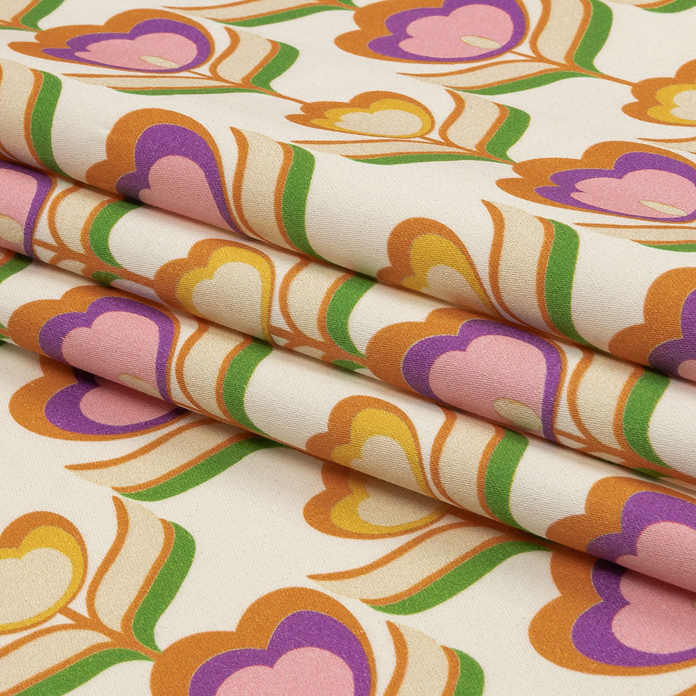 Stretch Cotton Sateen - Ivory, Pink and Yellow Floral - Tulip Twist Print - Mood Exclusive Groove Collection - Folded