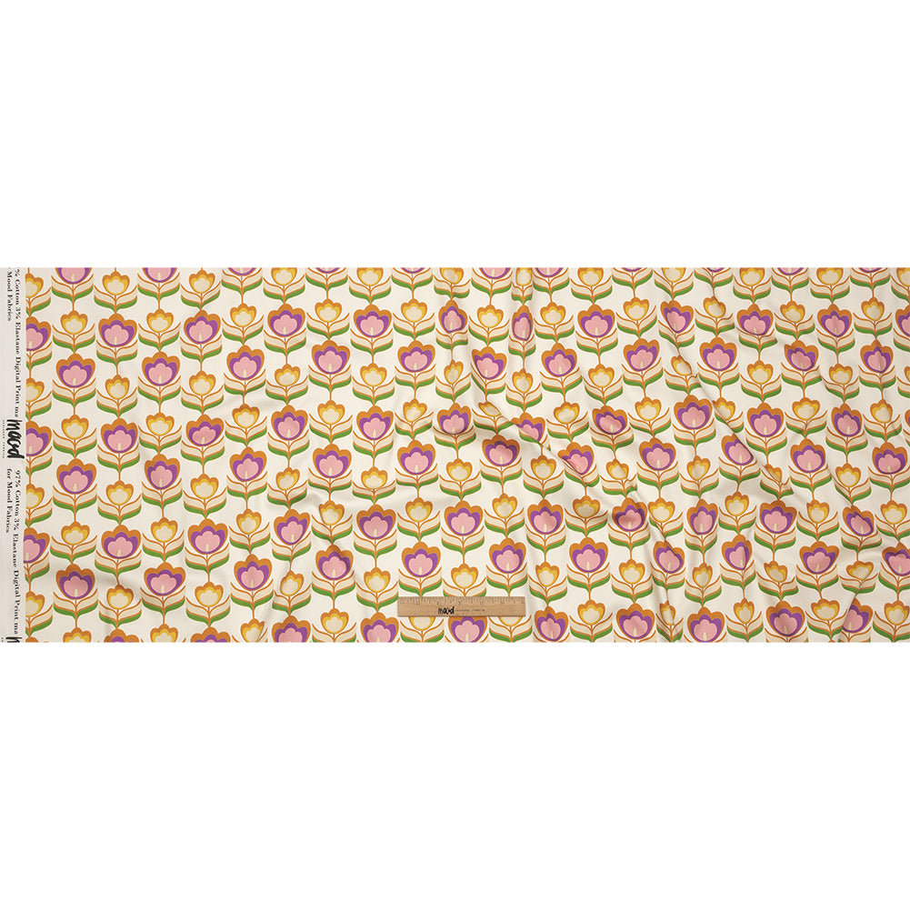 Stretch Cotton Sateen - Ivory, Pink and Yellow Floral - Tulip Twist Print - Mood Exclusive Groove Collection - Full
