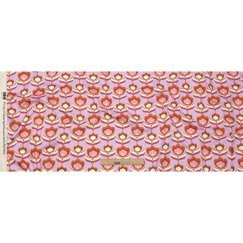 Stretch Cotton Sateen - Lavender, Pink and White Floral - Tulip Twist Print - Mood Exclusive Groove Collection