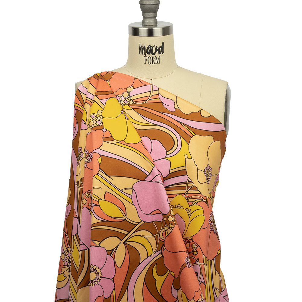 Stretch Cotton Sateen - Pink and Yellow Floral - Garden Groove Print - Mood Exclusive Groove Collection - Drape