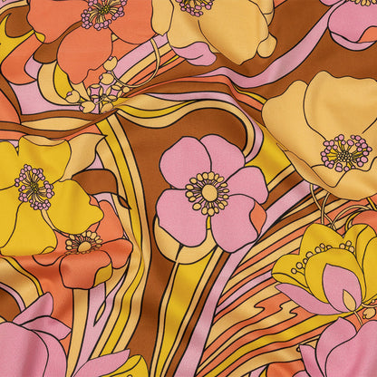 Stretch Cotton Sateen - Pink and Yellow Floral - Garden Groove Print - Mood Exclusive Groove Collection