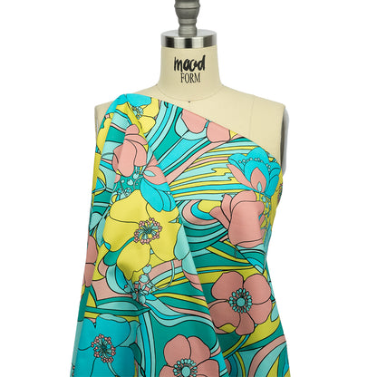 Stretch Cotton Sateen - Blue and Yellow Floral - Garden Groove Print - Mood Exclusive Groove Collection