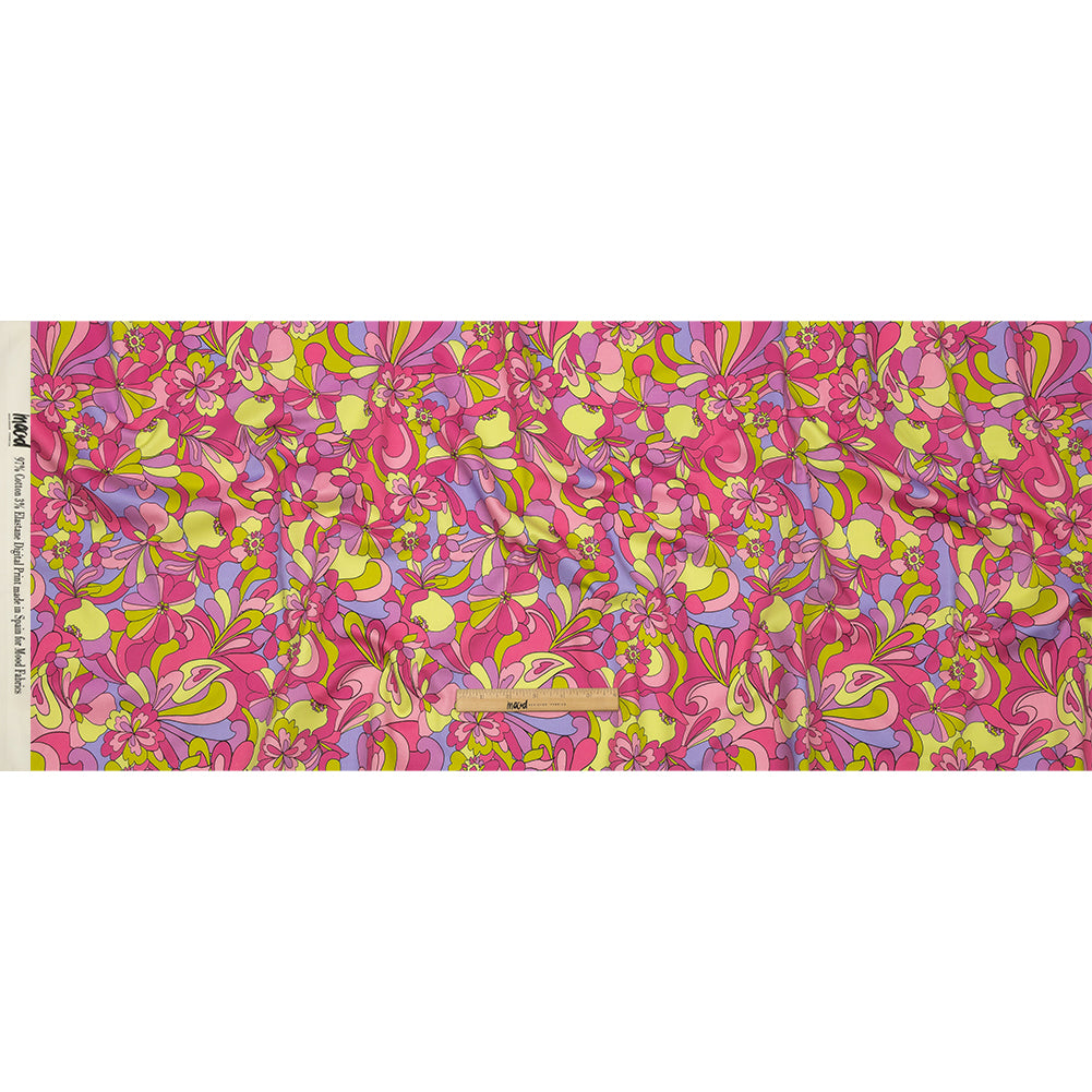 Stretch Cotton Sateen - Pink, Green and Periwinkle Floral - Floral Flow Print - Mood Exclusive Groove Collection - Full
