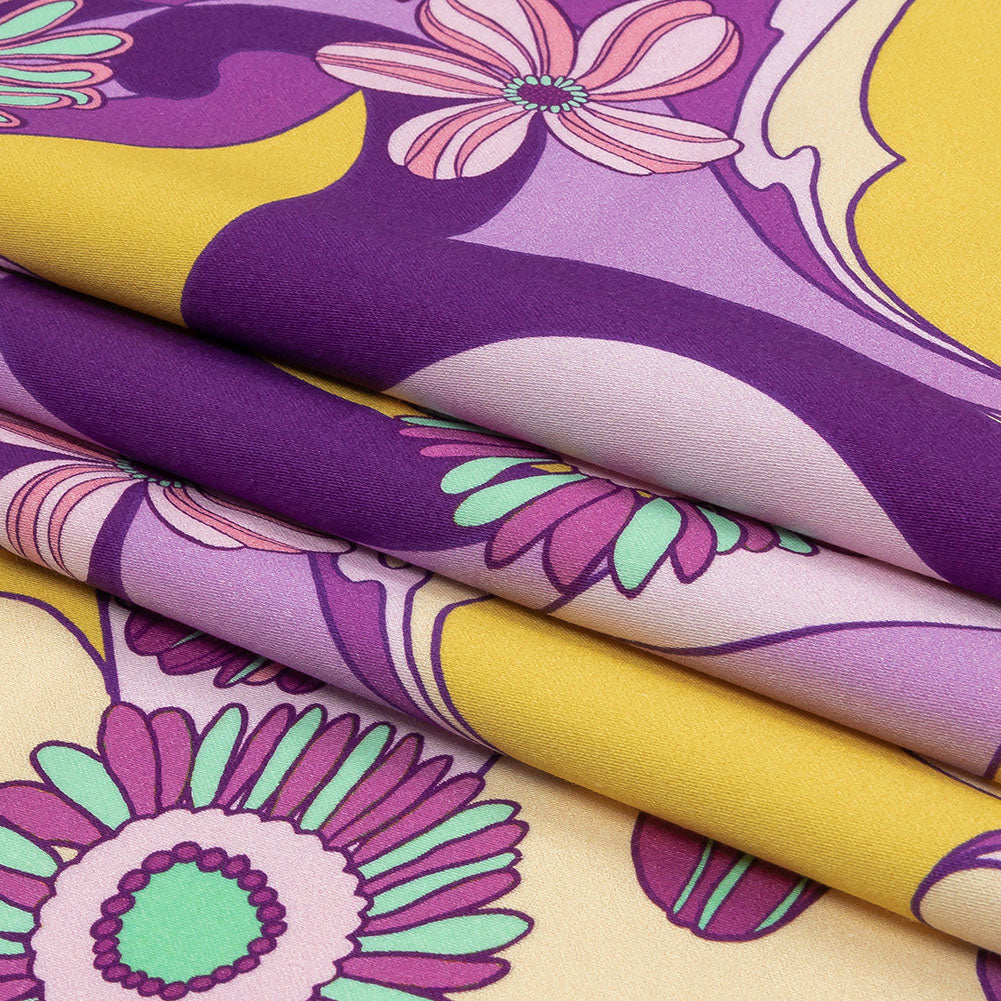 Stretch Cotton Sateen - Purple Swirls and Florals - Float Away Print - Mood Exclusive Groove Collection - Folded