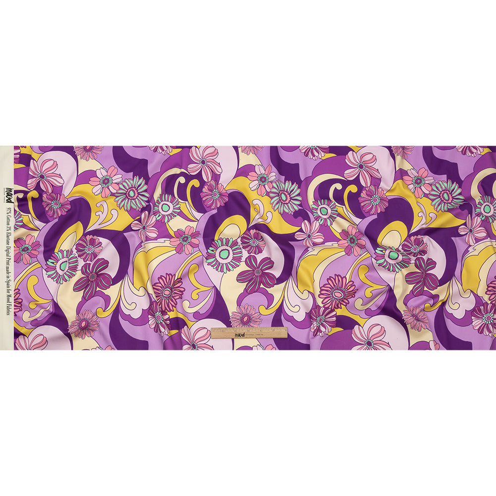 Stretch Cotton Sateen - Purple Swirls and Florals - Float Away Print - Mood Exclusive Groove Collection - Full