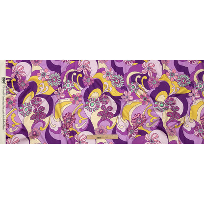 Stretch Cotton Sateen - Purple Swirls and Florals - Float Away Print - Mood Exclusive Groove Collection