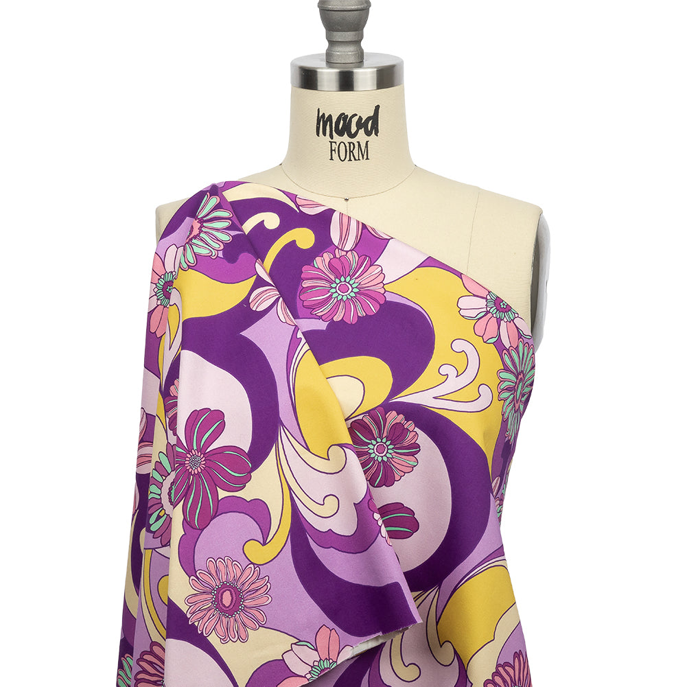 Stretch Cotton Sateen - Purple Swirls and Florals - Float Away Print - Mood Exclusive Groove Collection - Drape
