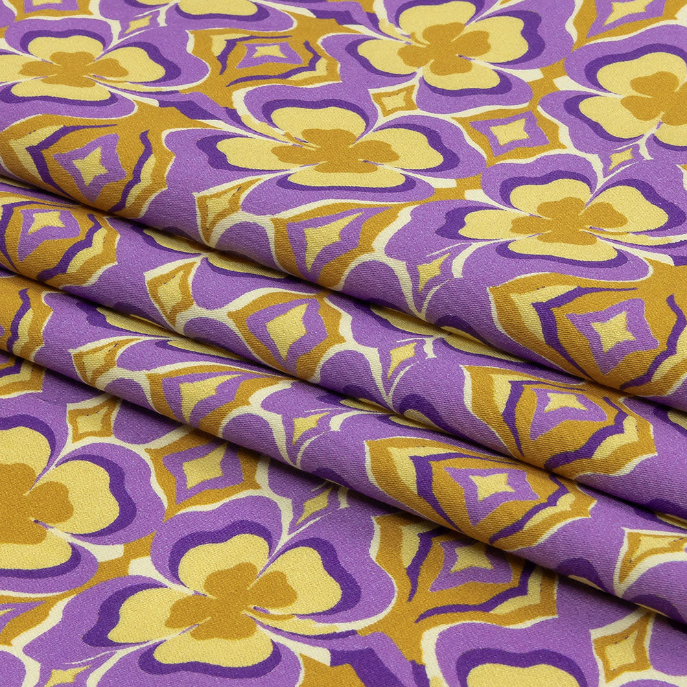 Stretch Cotton Sateen - Purple and Yellow Clovers - Lucky You Print - Mood Exclusive Groove Collection - Folded