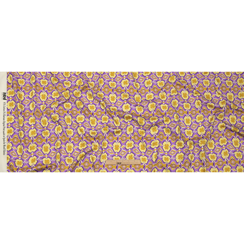 Stretch Cotton Sateen - Purple and Yellow Clovers - Lucky You Print - Mood Exclusive Groove Collection - Full