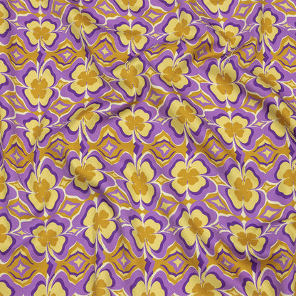 Stretch Cotton Sateen - Purple and Yellow Clovers - Lucky You Print - Mood Exclusive Groove Collection