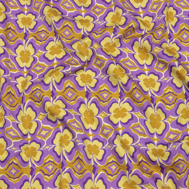 Stretch Cotton Sateen - Purple and Yellow Clovers - Lucky You Print - Mood Exclusive Groove Collection