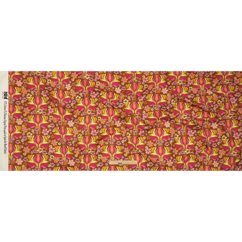 1 Yard of Stretch Cotton Sateen - Brown Floral Rows - Flower Shower Print - Mood Exclusive Groove Collection