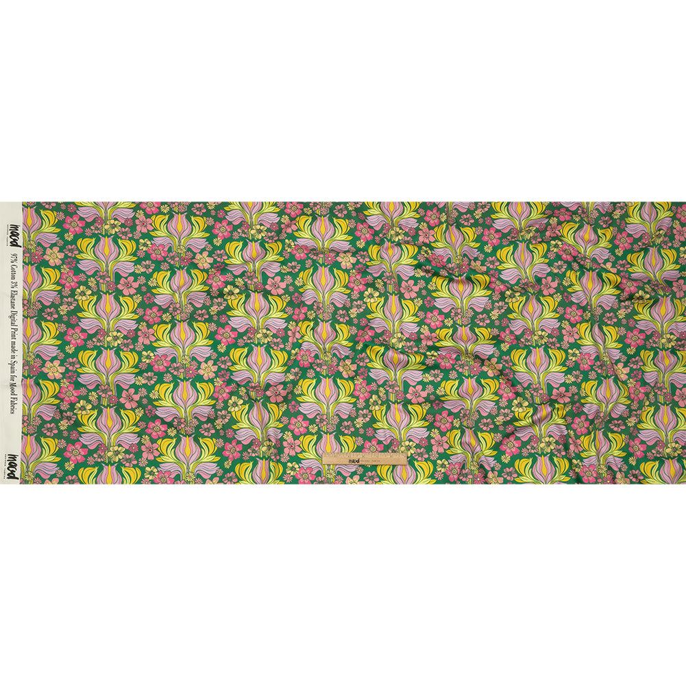 Stretch Cotton Sateen - Green Floral Rows - Flower Shower Print - Mood Exclusive Groove Collection - Full