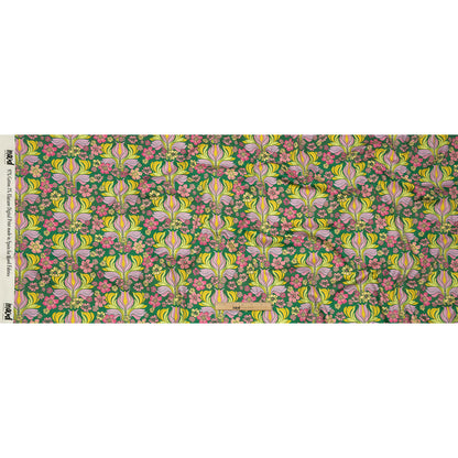 Stretch Cotton Sateen - Green Floral Rows - Flower Shower Print - Mood Exclusive Groove Collection