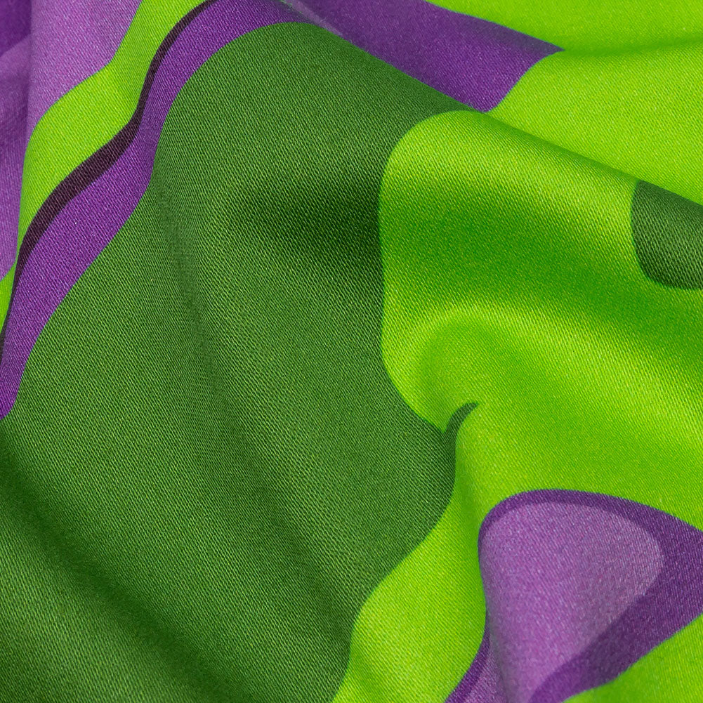 Stretch Cotton Sateen - Purple and Green Abstract - Seen and Unseen Print - Mood Exclusive Groove Collection - Detail