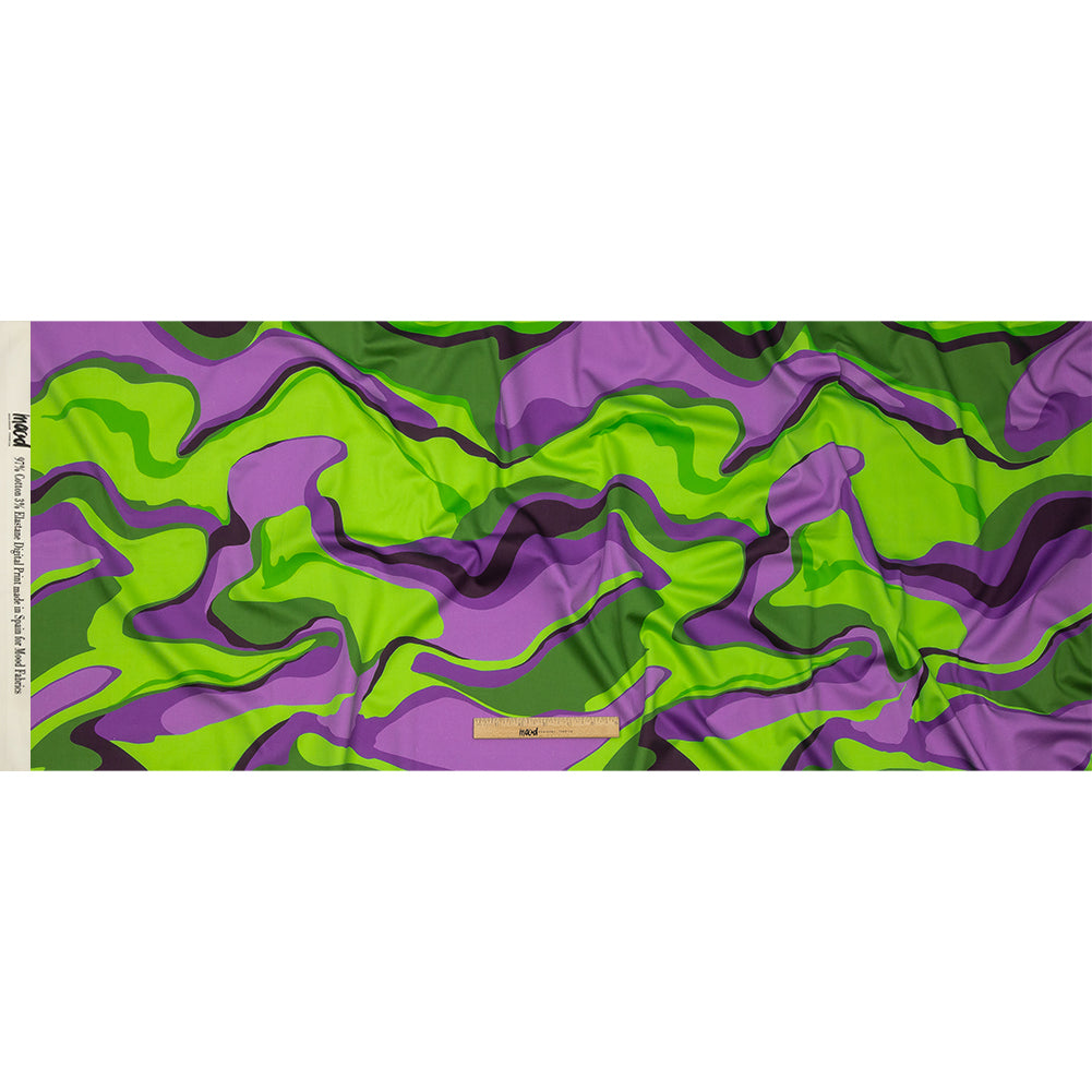Stretch Cotton Sateen - Purple and Green Abstract - Seen and Unseen Print - Mood Exclusive Groove Collection - Full