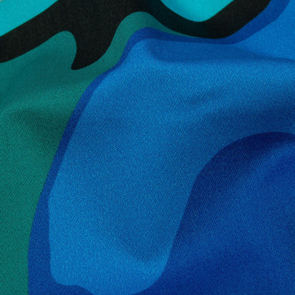 Stretch Cotton Sateen - Blue Abstract - Seen and Unseen Print - Mood Exclusive Groove Collection - Detail