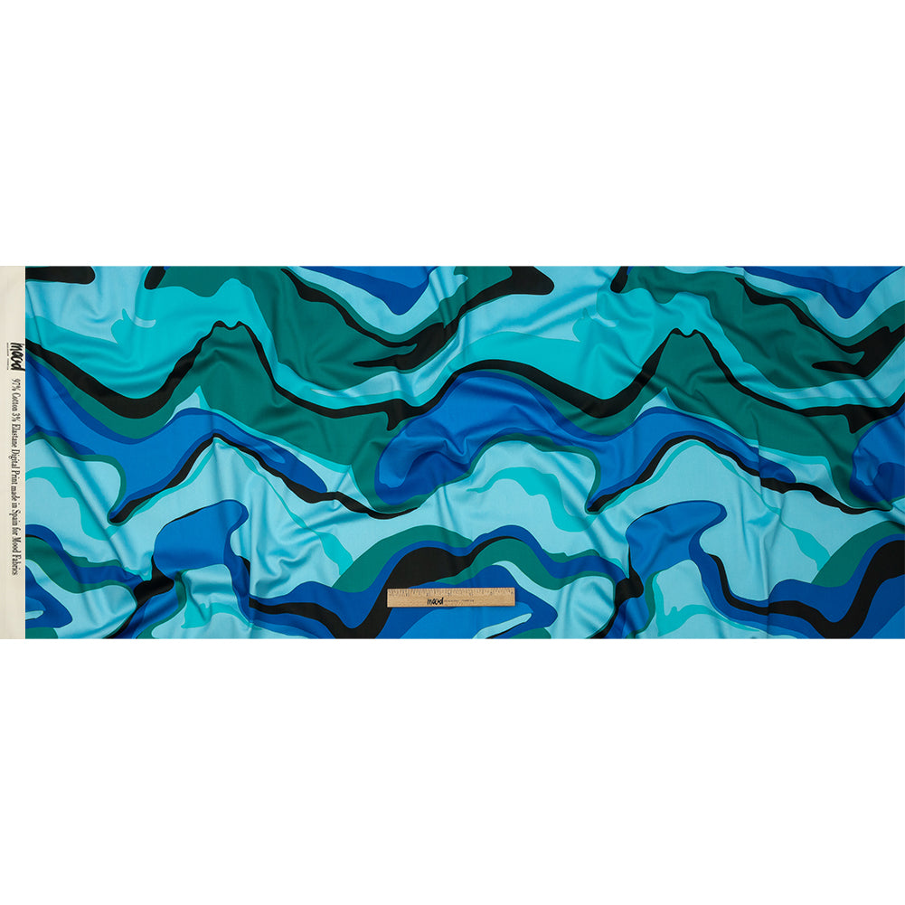 Stretch Cotton Sateen - Blue Abstract - Seen and Unseen Print - Mood Exclusive Groove Collection - Full
