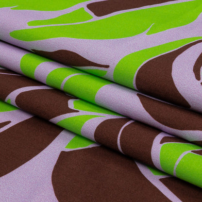 Stretch Cotton Sateen - Lavender and Green Leaves - Flying Swirls Print - Mood Exclusive Groove Collection