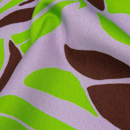 Stretch Cotton Sateen - Lavender and Green Leaves - Flying Swirls Print - Mood Exclusive Groove Collection