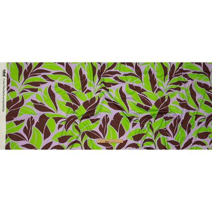 Stretch Cotton Sateen - Lavender and Green Leaves - Flying Swirls Print - Mood Exclusive Groove Collection