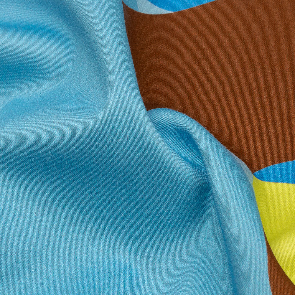 Stretch Cotton Sateen - Blue and Yellow Geometric - Gemstone Jubilee Print - Mood Exclusive Groove Collection - Detail