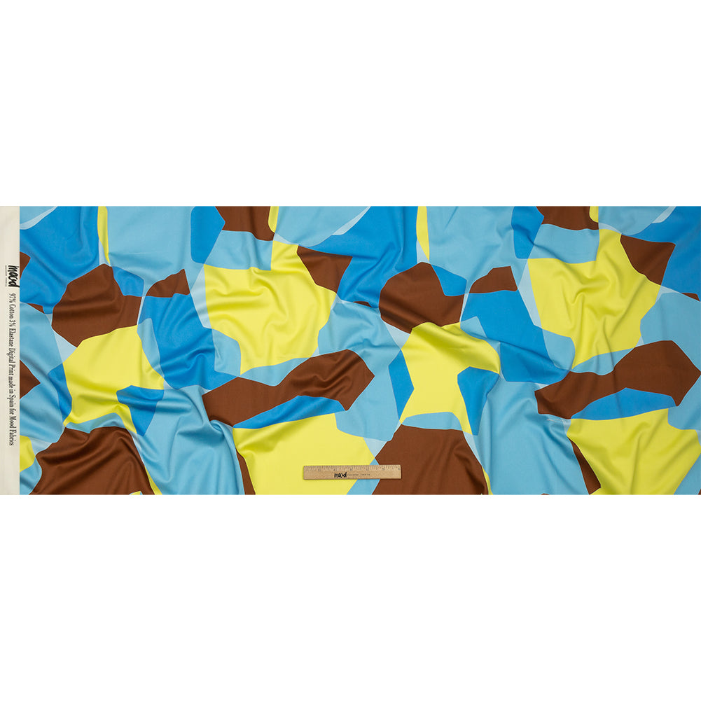 Stretch Cotton Sateen - Blue and Yellow Geometric - Gemstone Jubilee Print - Mood Exclusive Groove Collection - Full