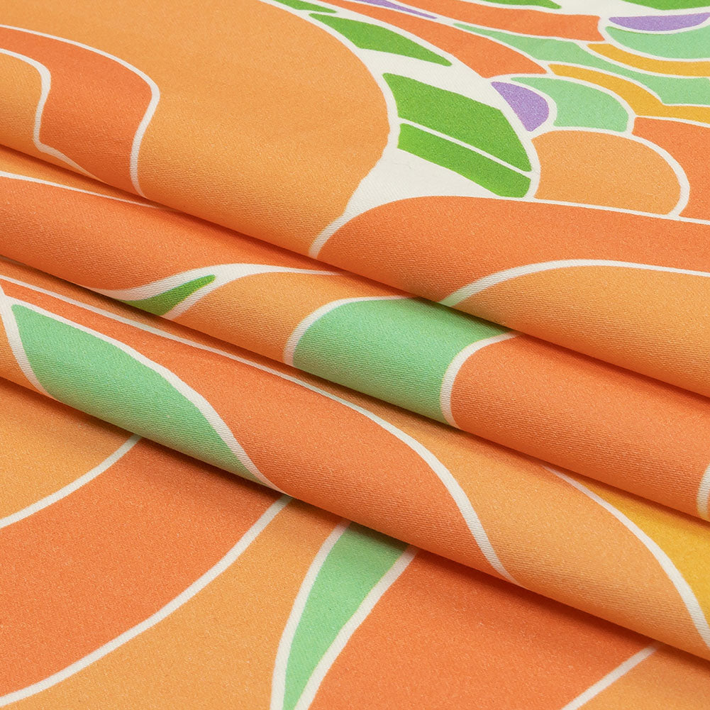 Stretch Cotton Sateen - Orange and Green Abstract - Kaleidoscope Skies Print - Mood Exclusive Groove Collection - Folded
