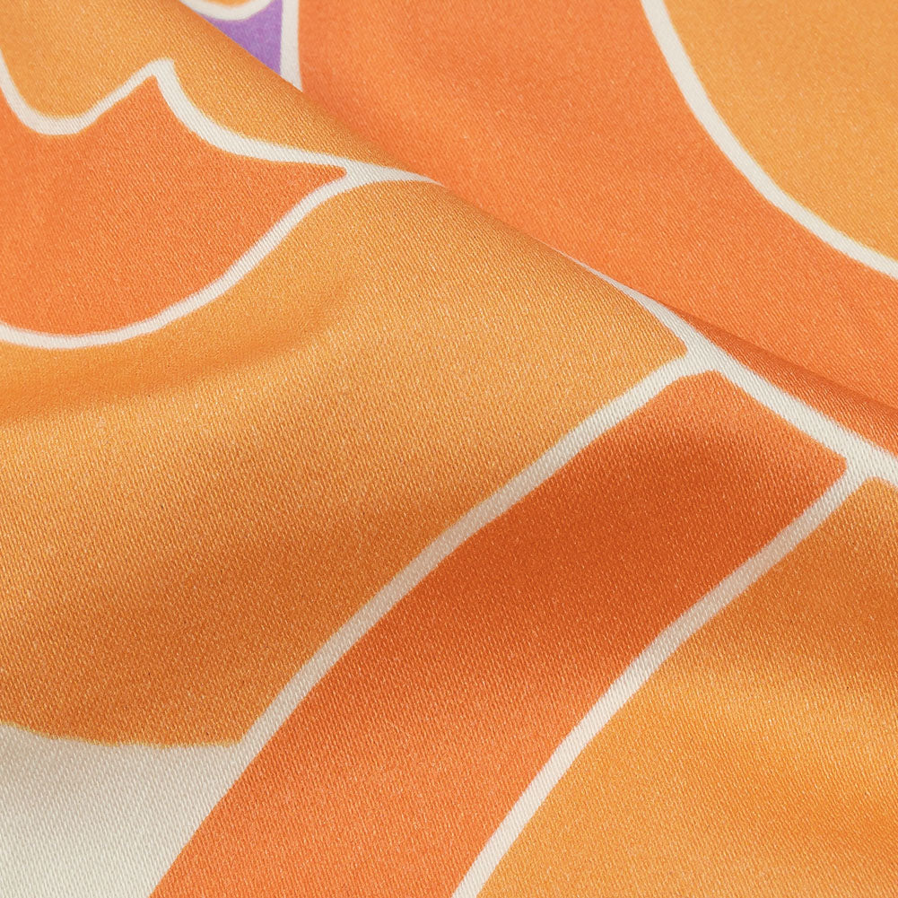 Stretch Cotton Sateen - Orange and Green Abstract - Kaleidoscope Skies Print - Mood Exclusive Groove Collection - Detail