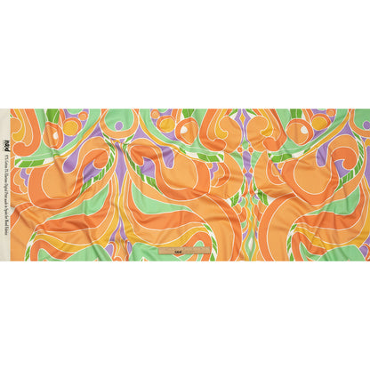 Stretch Cotton Sateen - Orange and Green Abstract - Kaleidoscope Skies Print - Mood Exclusive Groove Collection
